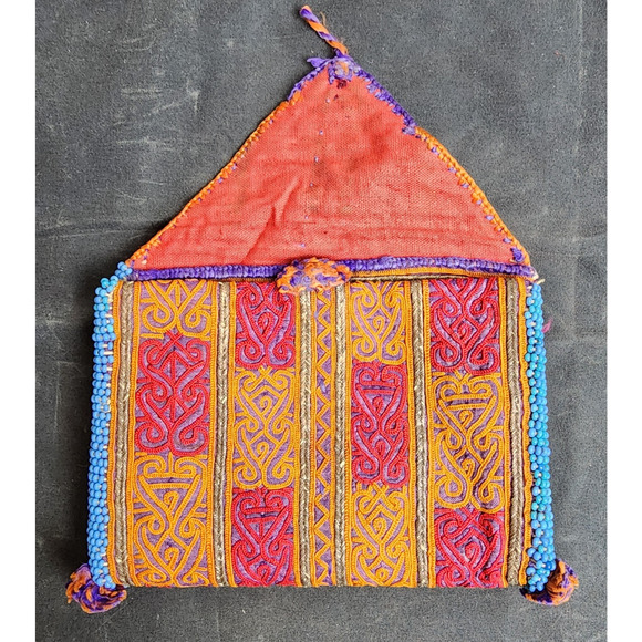 Kuchi Embroidered Pouch Wallet Central Asian Handmade Beaded Magenta Orange - Picture 8 of 9
